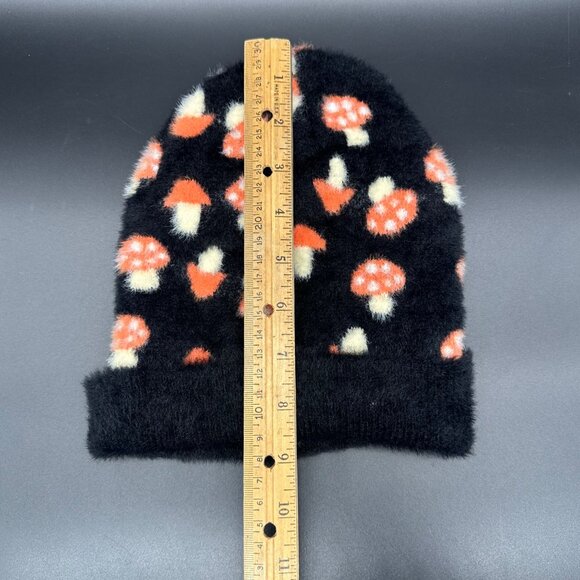 Mushroom Beanie Winter Sock Hat Fuzzy Childs One Size Kids Orange Black - Picture 7 of 8
